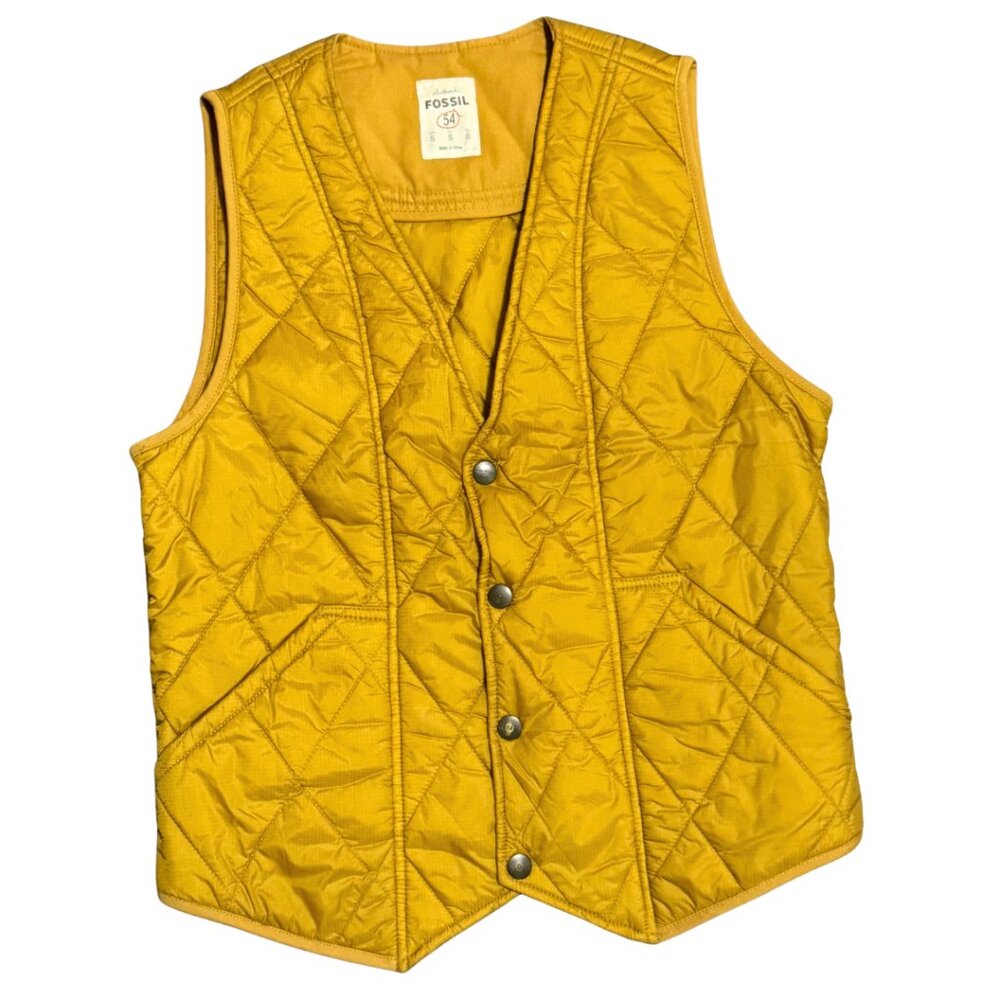 Fossil 54 Quilted Mustard Snap Vest – Size Small – Like New
